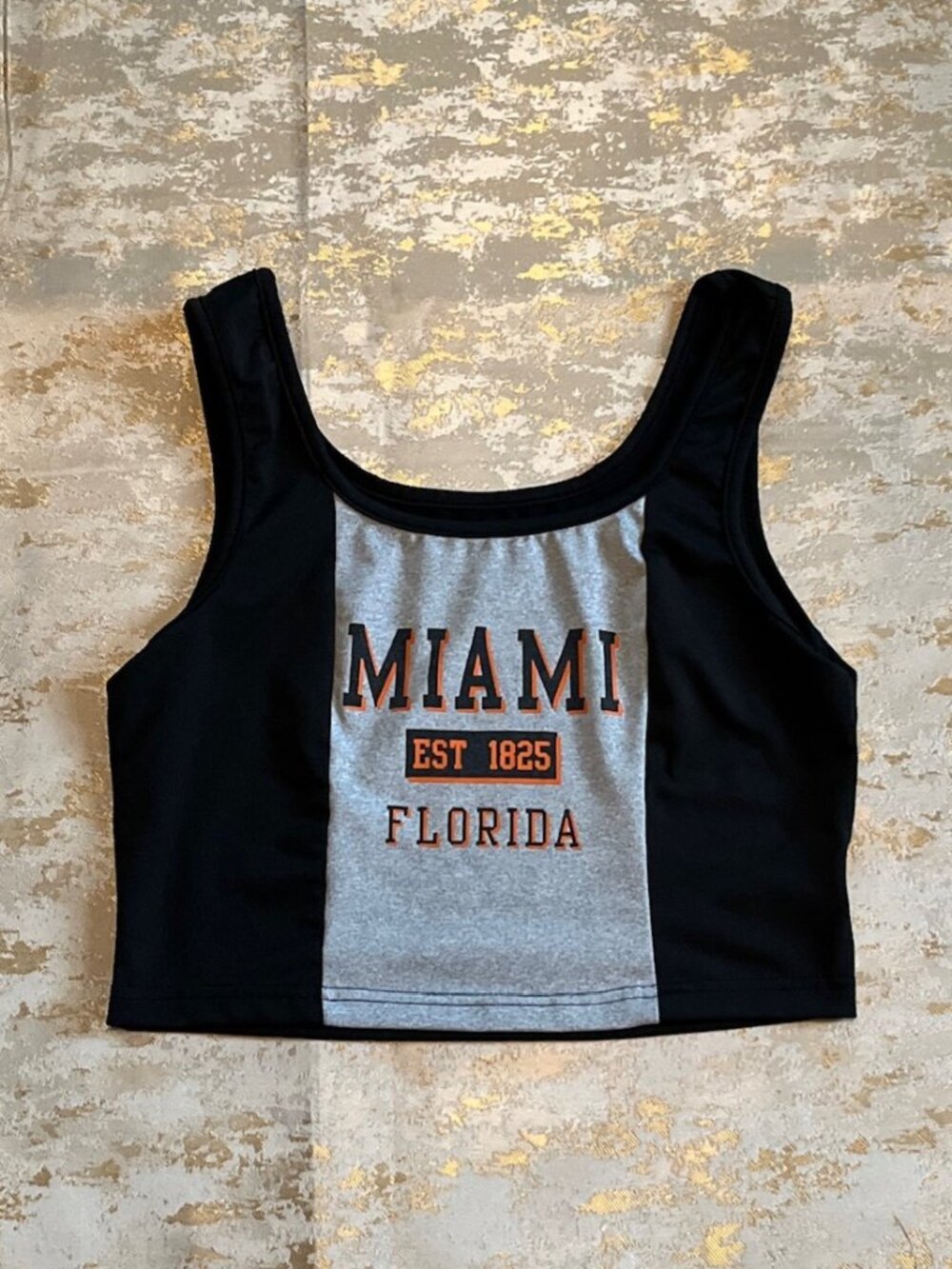 Shein Miami Florida Cropped Tank Top size Medium Black Gray Colorblock